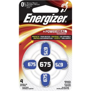 4 x Energizer Hörgeräte Batterie AC675 Zink Luft 1,4Vcc Knopfzelle 635mAh