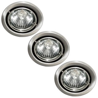 3 x Einbaustrahler verstellbar Eisen gebürstet + 3 x 50W GU10 Halogen Reflektor warmweiß dimmbar