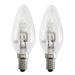 2 x Eco Halogen Kerze 28W = 36W / 40W E14 klar 2000h warmweiß dimmbar