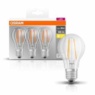 3 x Osram LED Filament Leuchtmittel Birnenform 7W = 60W E27 klar warmweiß 2700K