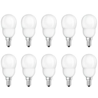 10 x Osram ESL Energiesparlampe Dulux Classic P Tropfen 6W E14 827 warmweiß 2700K