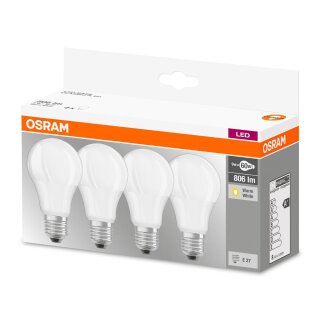 4 x Osram LED Leuchtmittel Glühbirnenform 9W = 60W E27 matt 806lm warmweiß 2700K