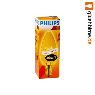1 x Philips Gold Deco Glühbirne Kerze 40W E14 gold Glühlampe 40 Watt Glühbirnen