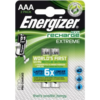 2 x Energizer Akku Extreme AAA HR03 NiMH Micro 800mAh 1,2V