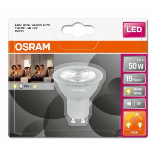 Osram LED Reflektor PAR16 5W = 50W GU10 350lm warmweiß 2700K Duo Click Dim Lichtschalter DIMMBAR