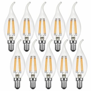 10 x LED Filament Windstoß Kerze 4W = 40W E14 klar Glühlampe Glühbirne extra warmweiß 2200K