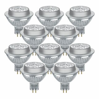 10 x Osram LED Star Glas Reflektor 7,2W = 50W GU5,3 MR16 827 warmweiß 2700K