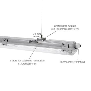 SET LED Feuchtraumleuchte IP65 60cm/120cm/150cm Wannenleuchte inkl LED T8 G13 