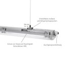 LED Feuchtraumleuchte Wannenleuchte 127cm IP65 für 2 x T8 LED Röhre G13 120cm