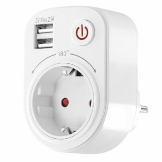 USB Ladegerät Steckdosenadapter 2100mA drehbar schwenkbar Kinderschutz Schalter Reiseadapter weiß