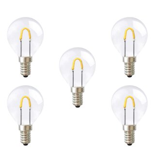 5 x LED Curved Filament Tropfen 0,7W = 10W E14 klar extra warmweiß 2400K