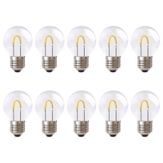 10 x LED Curve Filament Tropfen 1W = 10W E27 klar Kunststoff stoßfest extra warmweiß 2400K