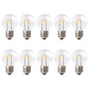 10 x LED Curve Filament Tropfen 1W = 10W E27 klar Kunststoff stoßfest extra warmweiß 2400K