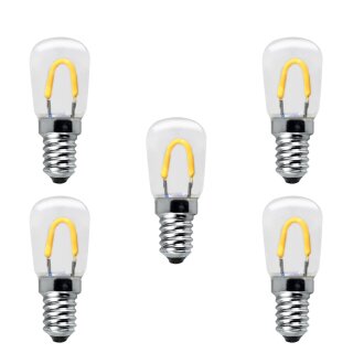 5 x LED Curved Filament T23 Röhre 0,85W fast 15W E14 klar Kunstoff stoßfest extra warmweiß 2400K