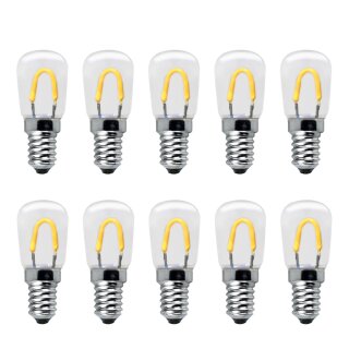 10 x LED Curved Filament T23 Röhre 0,85W fast 15W E14 klar Kunstoff stoßfest extra warmweiß 2400K