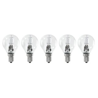 5 x Halogen Eco Tropfen Glühbirne 18W = 25W / 22W E14 Glühlampe klar