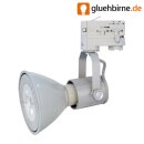 3-Phasen PAR Strahler E27 Porzellanfassung silbergrau mit LED PAR38 22W 1700lm warmweiß 2700K dimmbar passend für Erco Staff Ivela