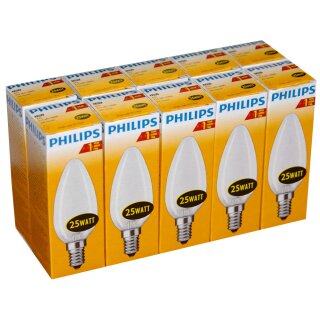 10 x Philips Glühlampe Glühbirne Kerze 25W E14 MATT Glühlampen Glühbirnen