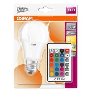 Osram LED Leuchtmittel Birnenform Star+ RGBW 9W Dimmbar Fernbedienung
