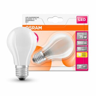 Osram LED Filament Leuchtmittel Birnenform Superstar Classic 8,5W = 75W E27 Matt warmweiß 2700K DIMMBAR