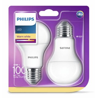 2 x Philips LED Leuchtmittel Birnenform 13W = 100W E27 matt warmweiß 2700K