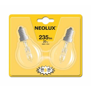 2 x Neolux Eco Halogen Tropfen Classic P 20W = 25W E14 klar Kugel Bli warmweiß 2700K dimmbar