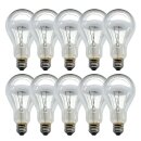 10 x Glühbirne Birnenform A70 150W E27 klar 230-240V warmweiß dimmbar 1100h stoßfest