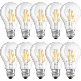 10 x Neolux LED Filament Leuchtmittel Birnenform 6W = 60W E27 klar 806lm warmweiß 2700K