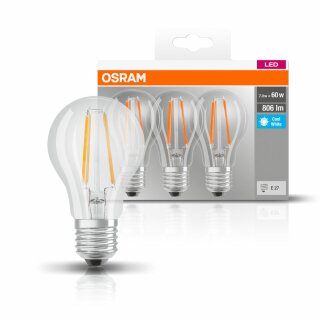 3 x Osram LED Filament Leuchtmittel Birnenform A60 6,5W = 60W E27 klar 806lm neutralweiß 4000K