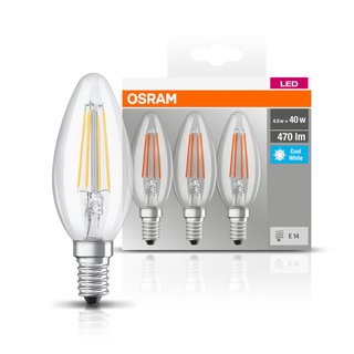 3 x Osram LED Filament Leuchtmittel Kerzen 4W = 40W E14 klar neutralweiß 4000K
