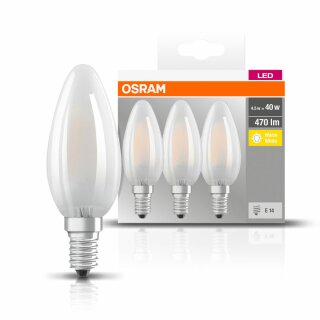 3 x Osram LED Filament Leuchtmittel Kerzen 4W = 40W E14 matt warmweiß 2700K