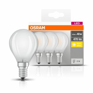 3 x Osram LED Filament Leuchtmittel Tropfen 4W = 40W E14 matt 470lm warmweiß 2700K