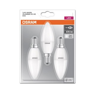 3 x Osram LED Leuchtmittel Base Classic B Kerzenform 5W = 40W E14 matt neutralweiß 4000K