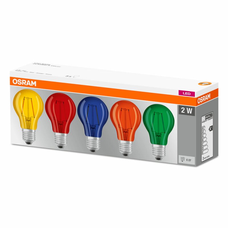 5 x Osram LED Filament Leuchtmittel Birnenform Star Classic bunt 2W =