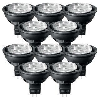 10 x Philips LED Leuchtmittel Reflektor 6,3W = 35W GU5,3 MR16 830 warmweiß 3000K 24° DIMMBAR