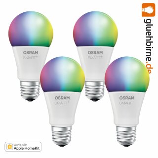 4 x Osram Smart+ LED Leuchtmittel Apple HomeKit E27 RGBW Farbwechsel + warmweiß dimmbar Ersatz für 60W