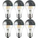 6 x LED Filament Kopfspiegel Silber Birnenform 8W = 60W E27 extra warmweiß 2200K