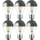 6 x LED Filament Kopfspiegel Silber Birnenform 8W = 60W E27 806lm warmweiß 2700K