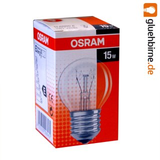1 x Osram Glühbirne Tropfen 15W E27 klar Glühlampe 15...