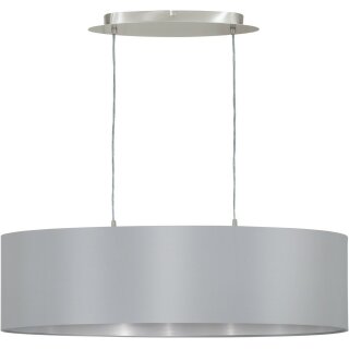 Eglo Hängeleuchte Maserlo Länge 78cm Nickel-Matt Schirm Grau-Silber 2 x E27 Fassung max 60W