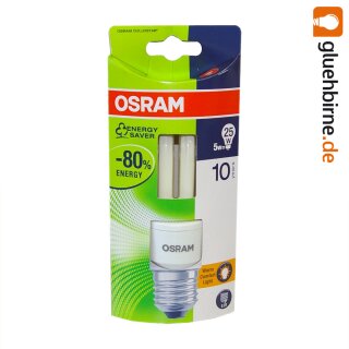 Osram Energiesparlampe Dulux 5W = 25W E27 Röhre Lumilux warm extra warmweiß 2500K