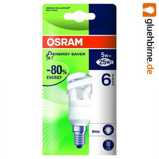 Osram Energiesparlampe Dulux Mini Twist Spirale 5W = 25W E14 Lumilux extra warmweiß 2500K