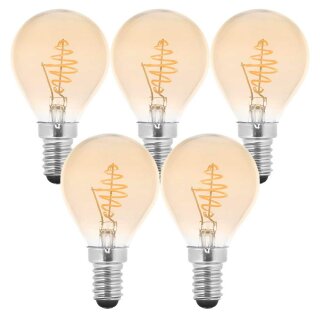 5 x LED Spiral Filament Leuchtmittel Tropfen 2,5W E14 Gold P45 Kugel extra warmweiß 2000K