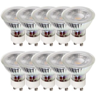 10 x LED Glas Reflektor 5W GU10 PAR16 330lm 3000K warmweiß flood 38°