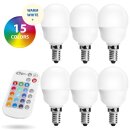 6 x LED Leuchtmittel Tropfen 5W E14 matt RGBW bunt & warm Fernbedienung dimmbar