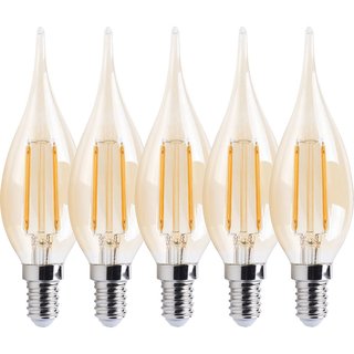 10 x LED Filament Windstoß Kerze 2W fast 25W E14 klar golden extra warmweiß 2500K 360°