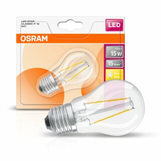 Osram LED Filament Leuchtmittel Tropfen 1,6W = 15W E27 klar Kugel warmweiß 2700K