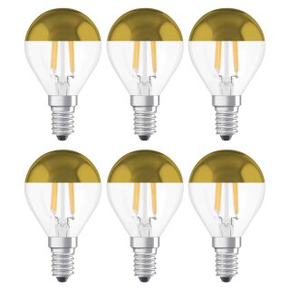 6 x Osram LED Filament Tropfen Kopfspiegellampe 4W fast 40W E14 Kopfspiegel Gold warmweiß 2700K