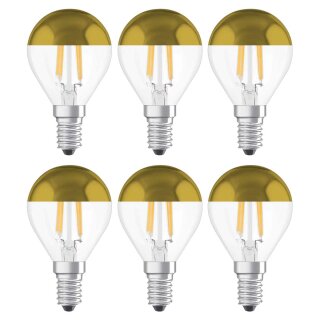 6 x Osram LED Filament Tropfen Kopfspiegellampe 4W fast 40W E14 Kopfspiegel Gold warmweiß 2700K