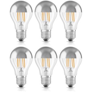 6 x Osram LED Filament Leuchtmittel Birnenform 4W fast 40W E27 Kopfspiegel silber warmweiß 2700K